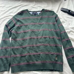 Tommy Hilfiger Forest Green Crewneck Sweater with Purple & White Stripes